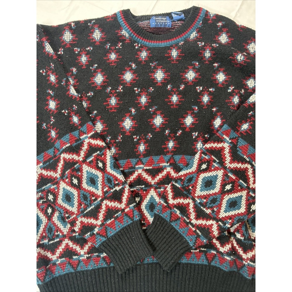 Vintage Acrylic Sweater Men's Size Large Black Cambridge Classics - Picture 5 of 12